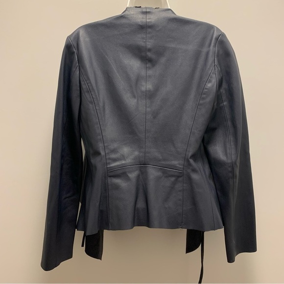 Zara Navy Blue Faux Leather / Suede Waterfall OPen Blazer Jacket - Picture 4 of 11